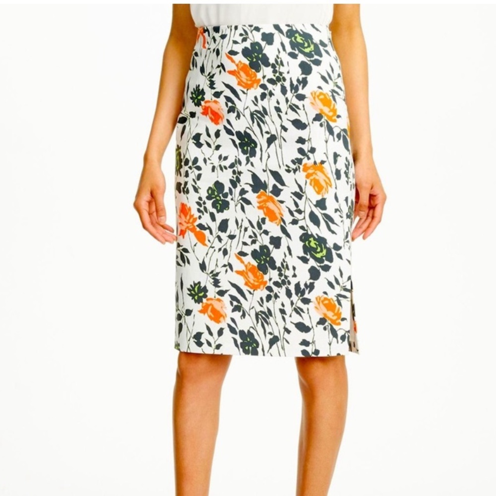 NWT Club Monaco Allentin Skirt Jupe Marigold Orange Sanguine Floral Rose Pencil